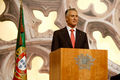 O Presidente da Rep&uacute;blica, com a roseta da Banda das Tr&ecirc;s Ordens, durante o discurso na Sess&atilde;o Solene do Dia de Portugal, em Santar&eacute;m
